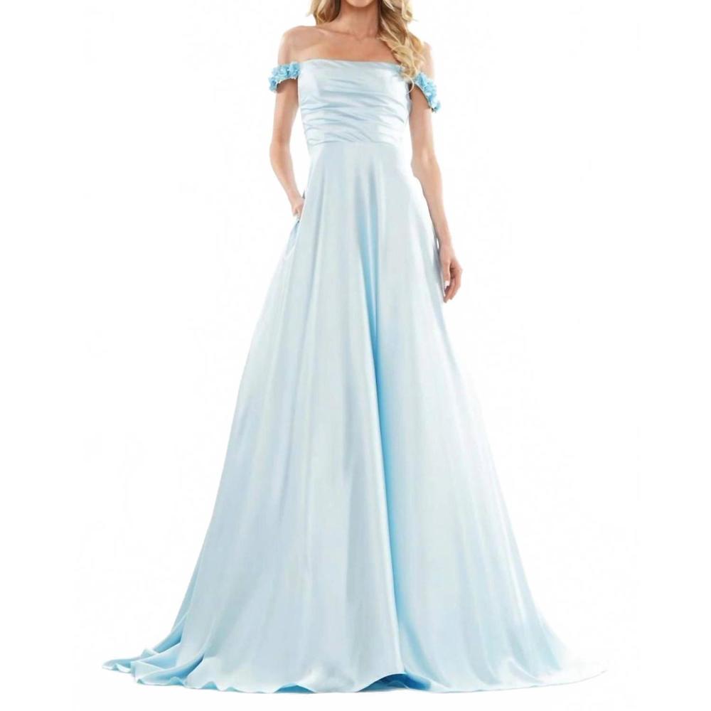 NEW COLORS DRESS elegant off-shoulder gown in light blue